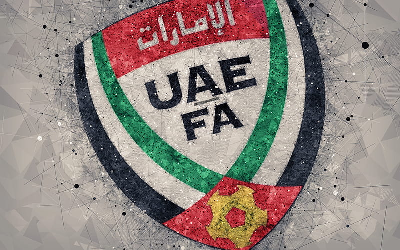 United Arab Emirates national football team geometric art, logo, UAE, gray abstract background, Asian Football Confederation, Asia, emblem, United Arab Emirates, football, AFC, grunge style, creative art, HD wallpaper