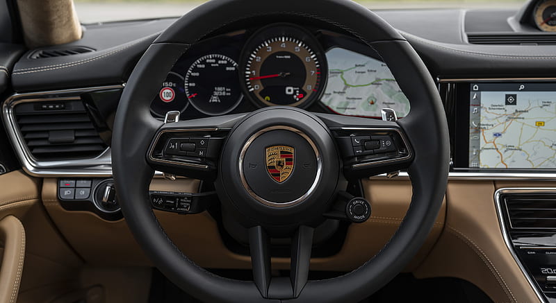 2021 Porsche Panamera 4 (Color: Truffle Brown Metallic) - Interior, Steering Wheel , car, HD wallpaper