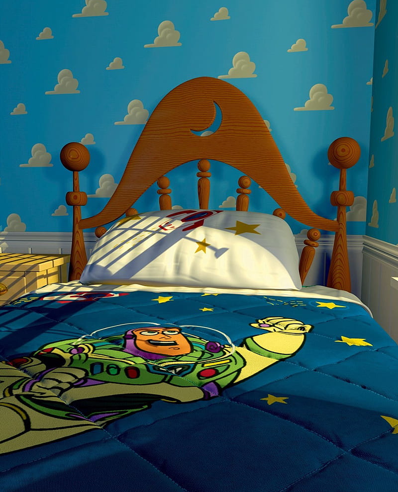 Andys Room, bed, toystory, cama, lightyear, buzz, andy, HD phone wallpaper