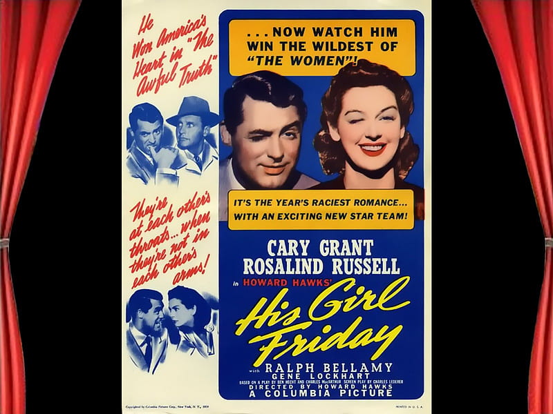 His Girl Friday02, posters, His Girl Friday, classic movies, cary grant, HD wallpaper