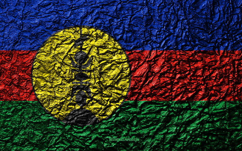 Flag of New Caledonia stone texture, waves texture, New Caledonia flag, national symbol, New Caledonia, Oceania, stone background, HD wallpaper