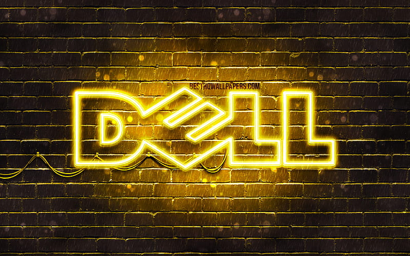 Dell yellow logo yellow brickwall, Dell logo, brands, Dell neon logo, Dell, HD wallpaper
