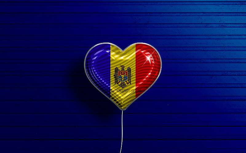 I Love Moldova realistic balloons, blue wooden background, Hungarian flag heart, Europe, favorite countries, flag of Moldova, balloon with flag, Moldovan flag, Moldova, Love Moldova, HD wallpaper