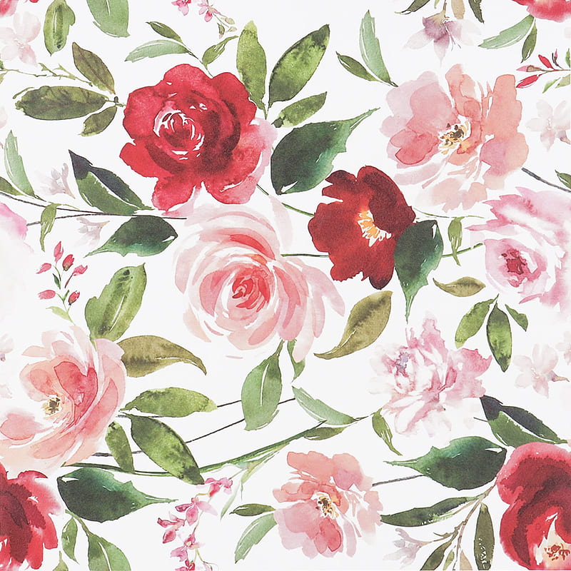 VEELIKE 17.7 X118.1 Vintage Floral Peel And Stick Self Adhesive Removable Pink Red Rose Floral Vinyl Decorative Leaf Floral Contact Paper For Bedroom Walls Cabinet Nursery Shelf, Red and White Floral, HD phone wallpaper