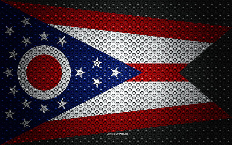 Flag of Ohio American state, creative art, metal mesh texture, Ohio flag, national symbol, Ohio, USA, flags of American states, HD wallpaper