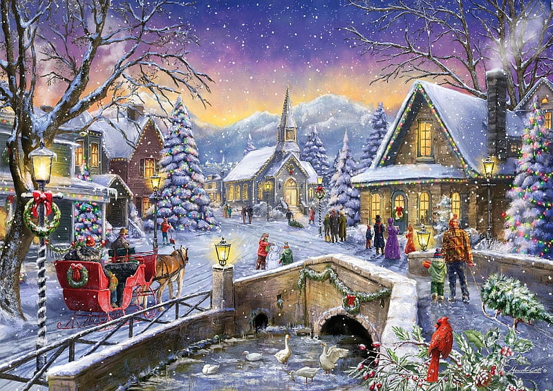 Christmas Village Glow 1000 Piece Jigsaw Puzzle, Snow Village Christmas, HD wallpaper