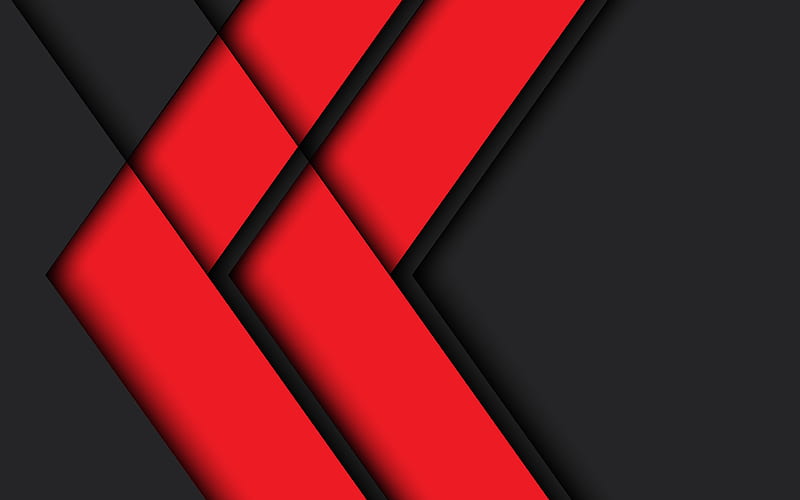 red arrows material design, geometric shapes, lollipop, red lines, geometry, creative, arrows, black backgrounds, abstract art, HD wallpaper