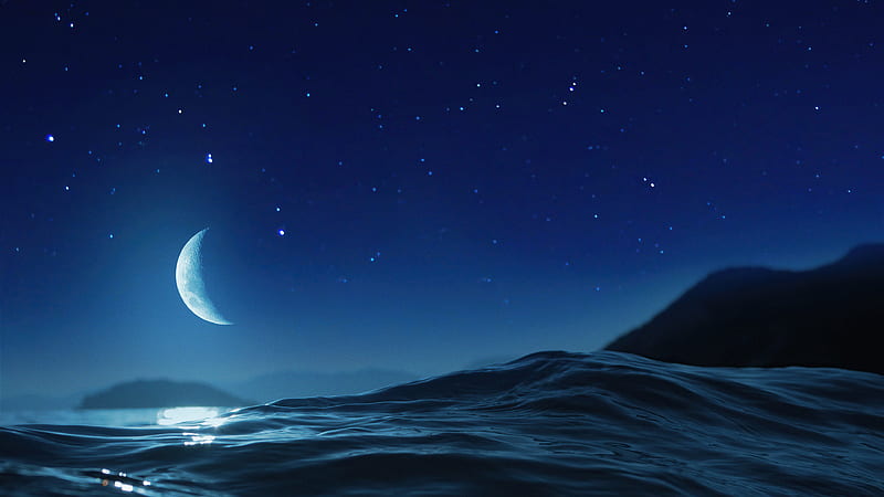 Moon Night Ocean , moon, night, ocean, nature, HD wallpaper