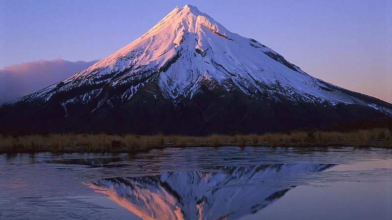 beautiful light tipped mountain, mountain, reflection, snow, lake, HD wallpaper