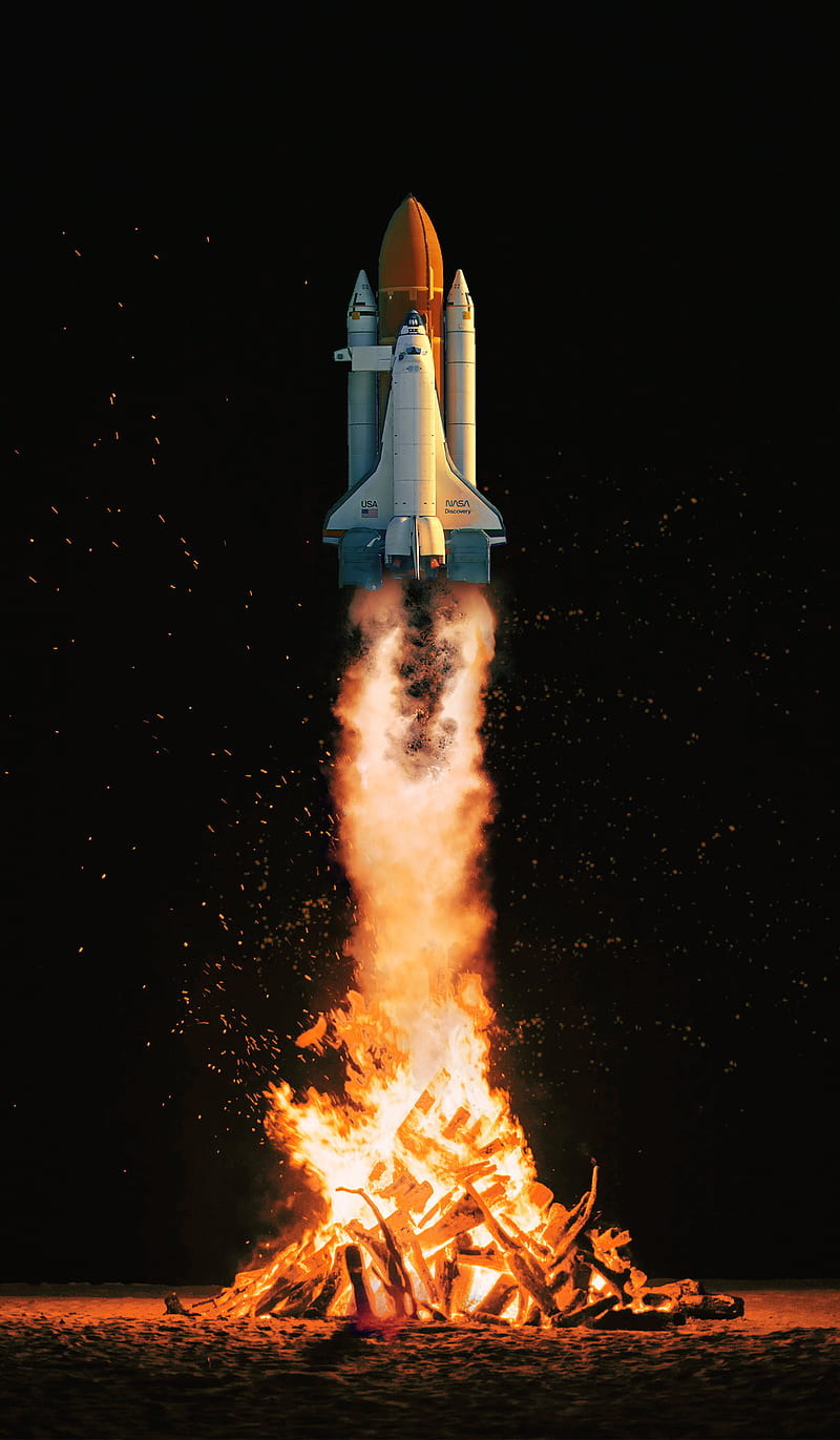 ROCKET, cosmos, fire, forest, light, night, red, space, spacex, spark, HD phone wallpaper
