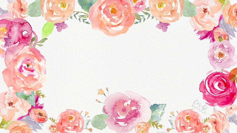 watercolor, orange, texture, frame, flower, pink, card, HD wallpaper