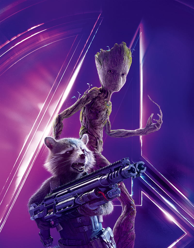 groot and rocket, avengers, guardians of the galaxy infinity war, marvel, movie, HD phone wallpaper