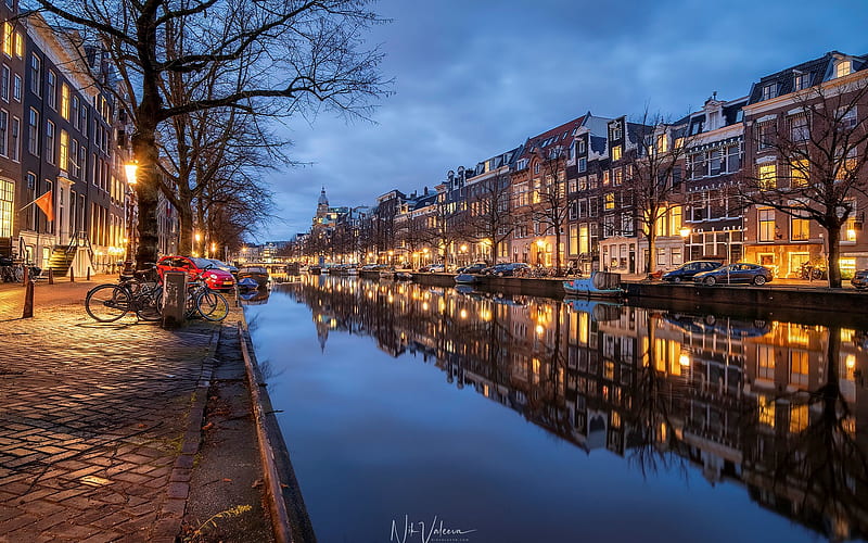 Amsterdam, países bajos, canal, países bajos, casas, oscuridad, amsterdam,  luces, Fondo de pantalla HD | Peakpx