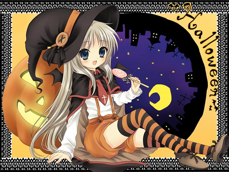 Noumi in Cosplay, anime little busters, witch, cosplay, halloween, pumpkin, noumi, HD wallpaper
