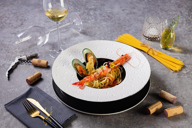 Food, Seafood, Mussel, Pasta, Shrimp, Wine, HD wallpaper
