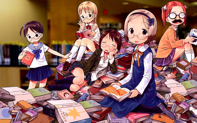 Little Book Worm, cute, female, girl, anime, book, anime girl, girls, HD wallpaper