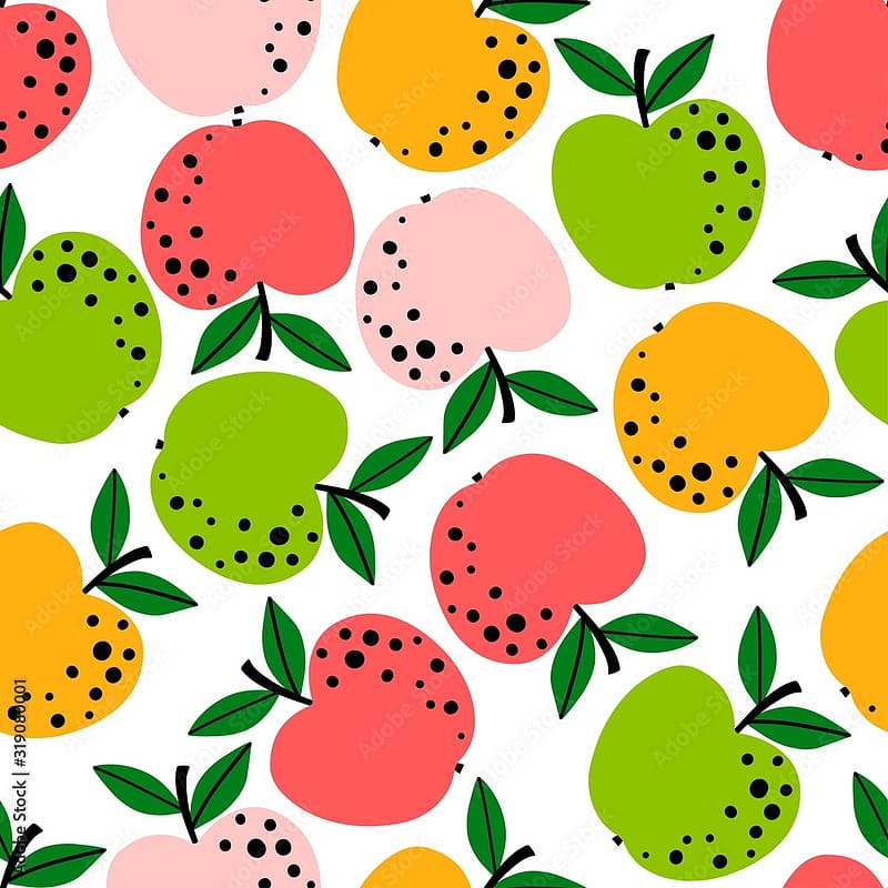 Apple pattern. Fruit seamless background or . Repeated design great for kitchen and food digital paper, textile, fabric, decor, wrapping. Vintage surface Stock Vector, HD phone wallpaper