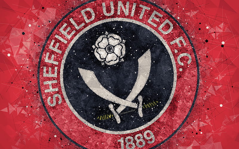 Sheffield United FC geometric art, logo, red abstract background, English football club, emblem, EFL Championship, Sheffield, South Yorkshire, England, United Kingdom, football, English Championship, HD wallpaper