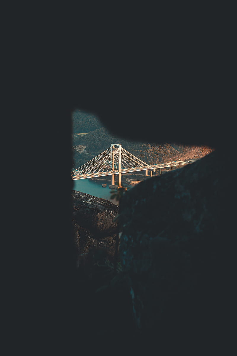 bridge, river, stones, hills, HD phone wallpaper