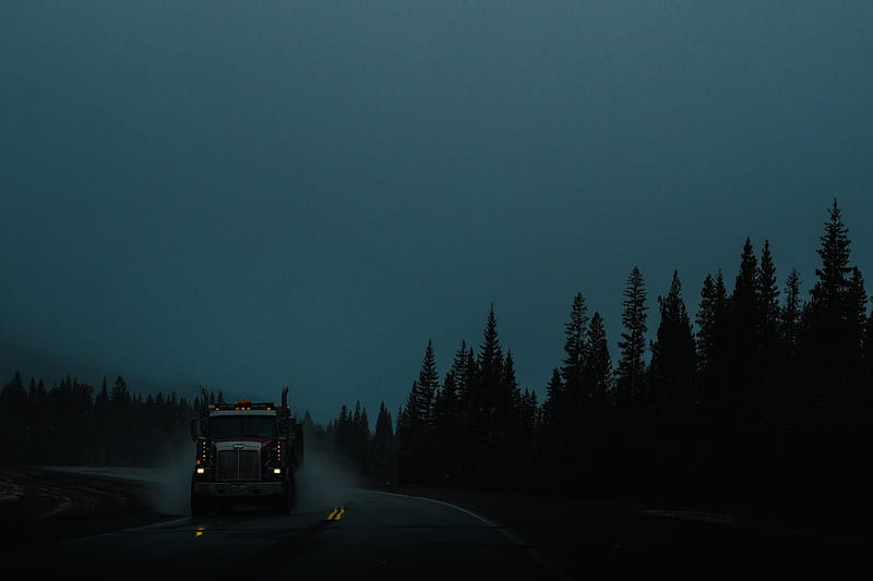 truck, la maquina, lights, road, evening, dusk, HD wallpaper
