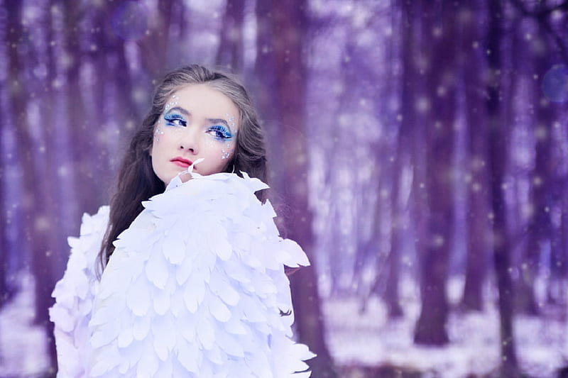 Sweet Angel, wings, angel, forestmnature, bonito, woman, winter, girl ...