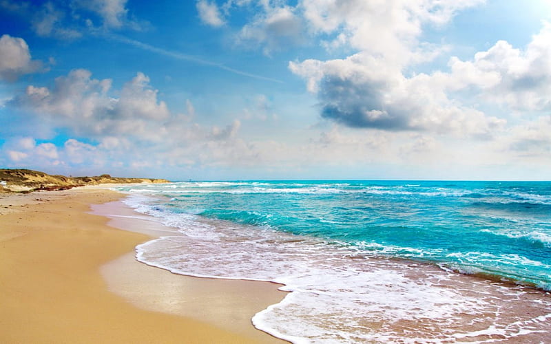 Blue Beach, beach, water, wet, bonito, waves, sky, sands, HD wallpaper