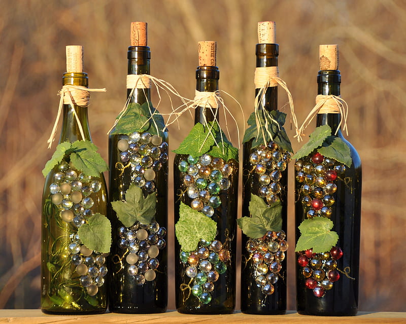 Dazzling Wine Bottle Art, Grapes, Raffia, Cork, Art, Bottles, HD wallpaper