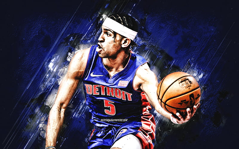 Frank Jackson, Detroit Pistons, NBA, American basketball player, blue stone background, USA, basketball, HD wallpaper