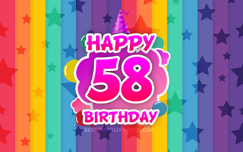 Happy 58th birtay, colorful clouds Birtay concept, rainbow background, Happy 58 Years Birtay, creative 3D letters, 58th Birtay, Birtay Party, 58th Birtay Party, HD wallpaper