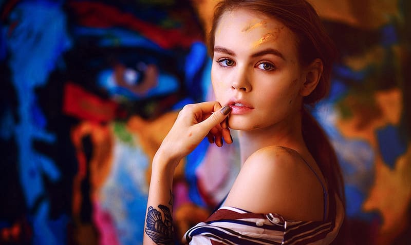 Anastasiya Shcheglova, model, anastasia shcheglova, colorful, face, girl, woman, HD wallpaper