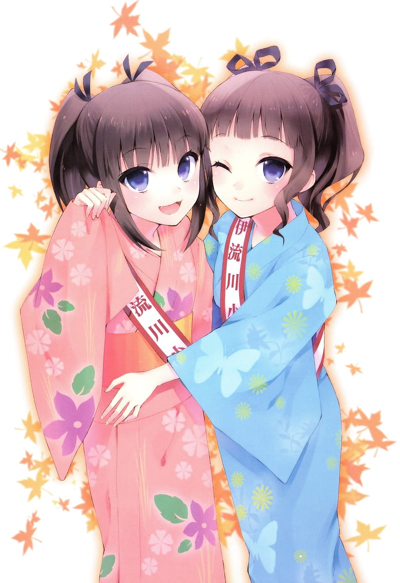 anime, hugging, kimono, HD phone wallpaper