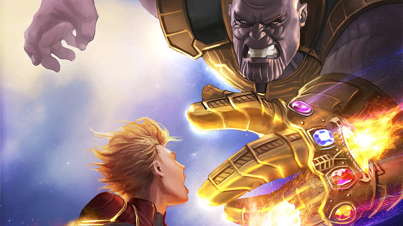 Captain Marvel Vs Thanos Artwork, Captain-marvel, thanos, superheroes, artwork, artist, artstation, digital-art, HD wallpaper
