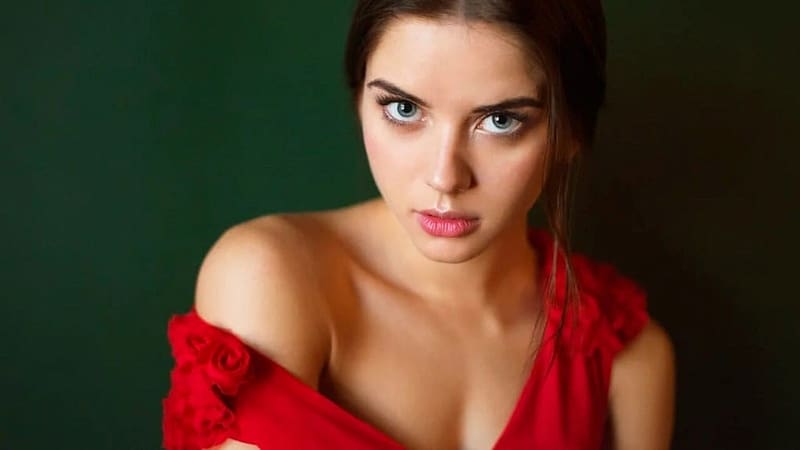 Tatyana Kozelkina, Pretty face, Red dress, russian girl, Looking up, Brace shoulder, HD wallpaper