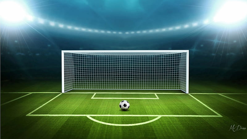 Soccer Under The Lights, soccer, grass, goal, lights, sport, net, football, stadium, score, field, HD wallpaper