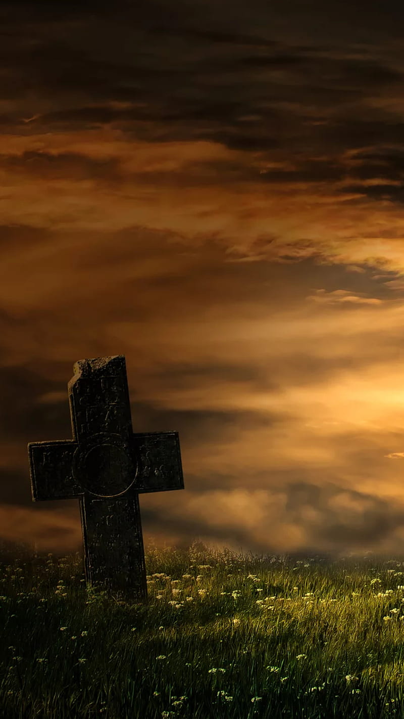 Cross, christ, christian, field, nature, sky, sunset, HD phone wallpaper