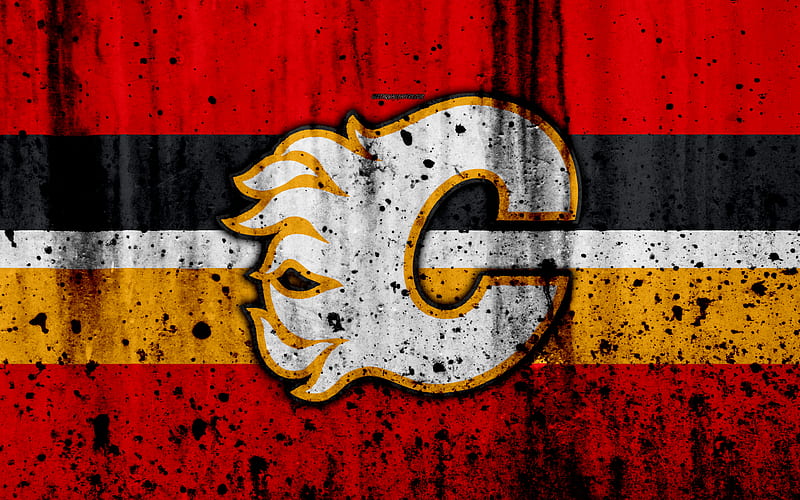 Calgary Flames, grunge, NHL, hockey, art, Western Conference, USA, logo, stone texture, Pacific Division, HD wallpaper