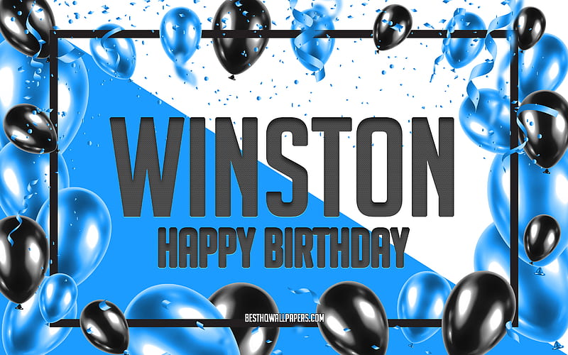 Happy Birtay Winston, Birtay Balloons Background, Winston, with names, Winston Happy Birtay, Blue Balloons Birtay Background, greeting card, Winston Birtay, HD wallpaper