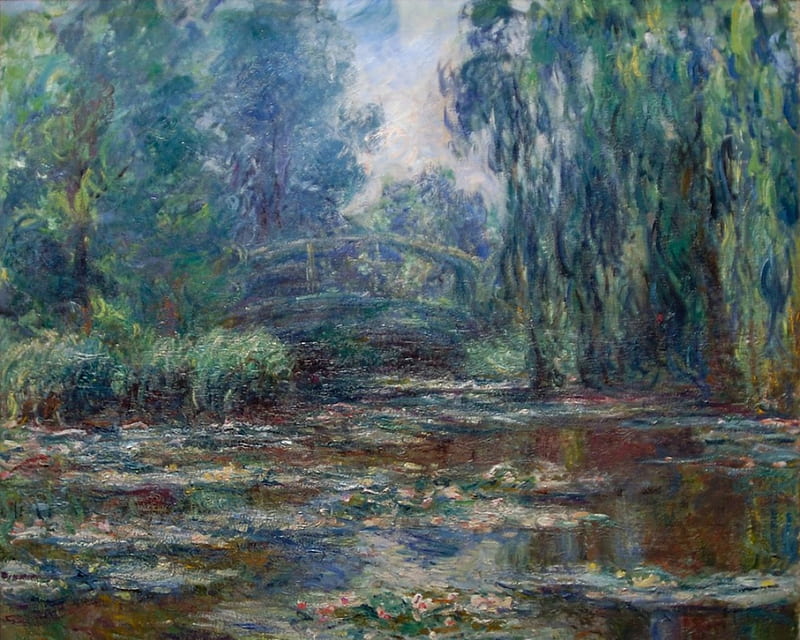 Claude Monet - Bridge over Water Lily Pond, painting, france, impressionist, nineteenth century, HD wallpaper