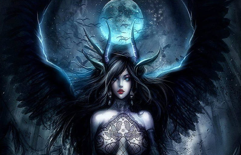 MIDNIGHT ANGEL, FANTASY, ANGEL, BATS, MOON, NIGHT, DARK, HD wallpaper ...