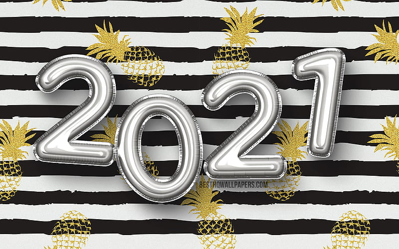 Happy New Year 2021, silver balloons digits, 2021 silver digits, 2021 concepts, 2021 new year, 2021 on colorful background, 2021 year digits, HD wallpaper