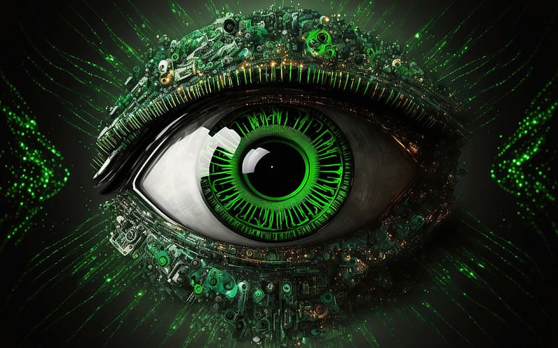 :), cyber, fantasy, eye, green, HD wallpaper