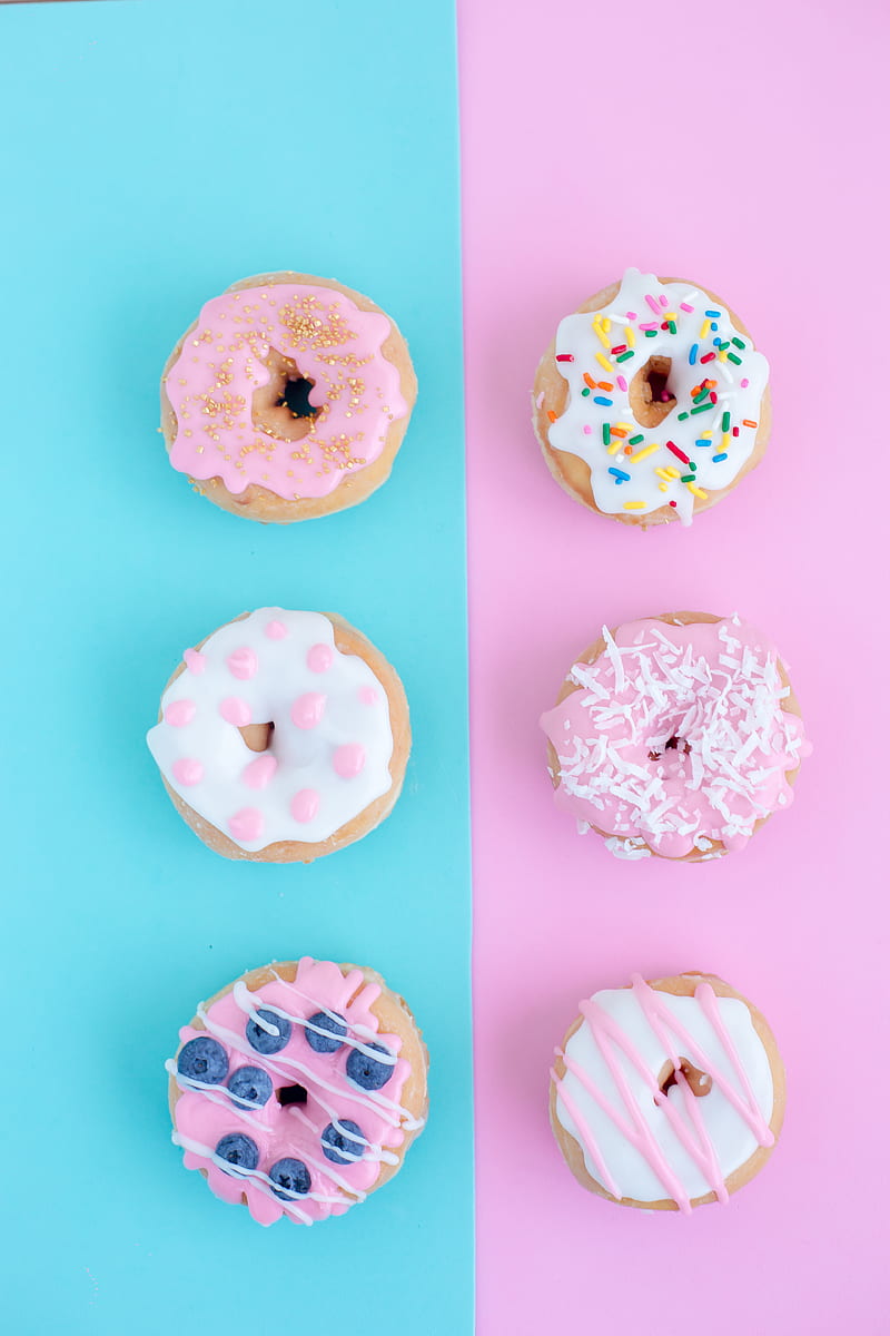 six assorted-flavor doughnuts, HD phone wallpaper