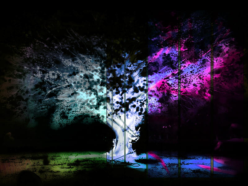 Psionic Tree, psionic, colors, black, tree, green, purple, flood, white, pink, blue, HD wallpaper