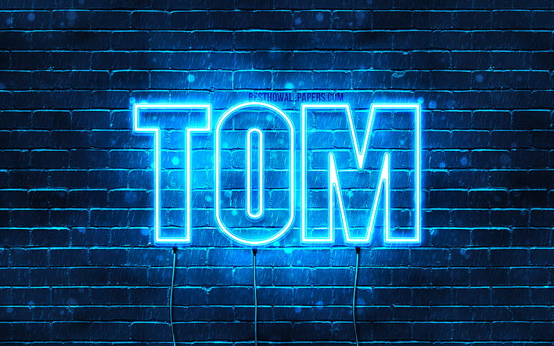 Tom with names, horizontal text, Tom name, Happy Birtay Tom, popular german male names, blue neon lights, with Tom name, HD wallpaper