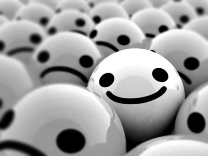Happy Face, cute, smile face, 3d, sad faces, black, white, abstract, happy, HD wallpaper