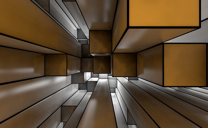Cube Room 3D Ultra, Artistic, 3D, Abstract, Cubes, Room, Squares, Colour, rectangles, HD wallpaper