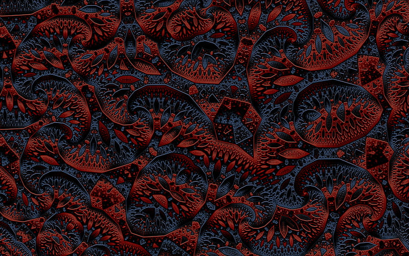 Intense pattern 2, pattern, red, gray, detail, embossed, fractal, texture, intricate, steel blue, HD wallpaper