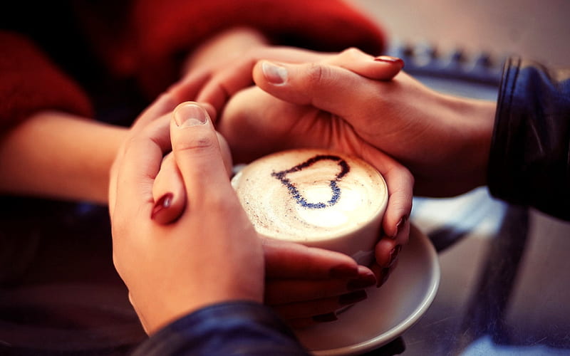 love, heart, latte art, hands, couple, HD wallpaper