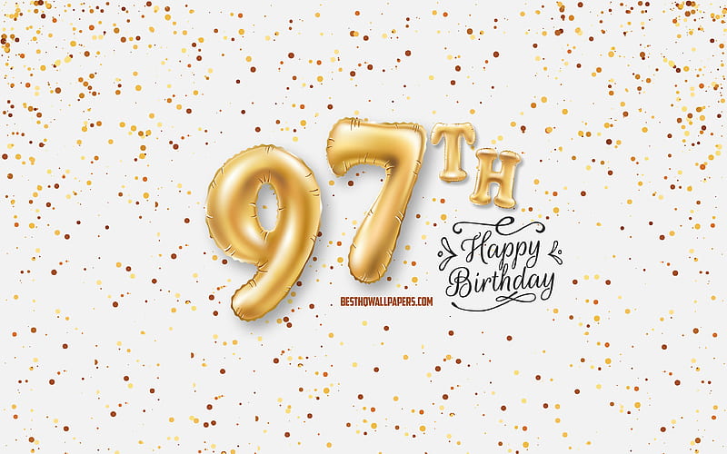 97th Happy Birtay, 3d balloons letters, Birtay background with balloons, 97 Years Birtay, Happy 97th Birtay, white background, Happy Birtay, greeting card, Happy 97 Years Birtay, HD wallpaper