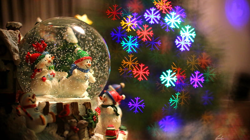 snow globe, christmas 2018, light, snowflakes, Others, HD wallpaper